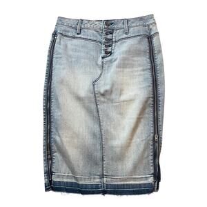 BEBE Y2K Blue Lightwash Denim Pencil Skirt 26 Zip Sides Button Down High Waist